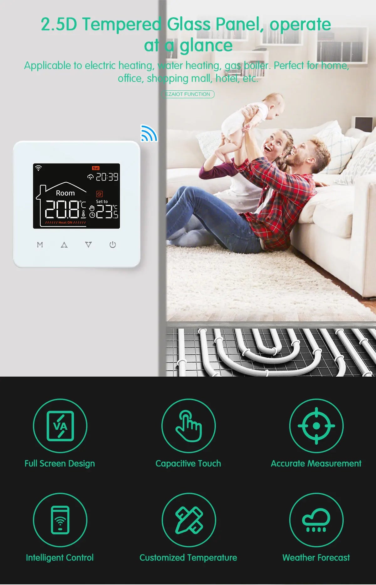 Tuya Smart Home Thermostat Water Electric Warm Floor Heating Gas Boiler WiFi Temperature Remote Controller with Google Alexa
