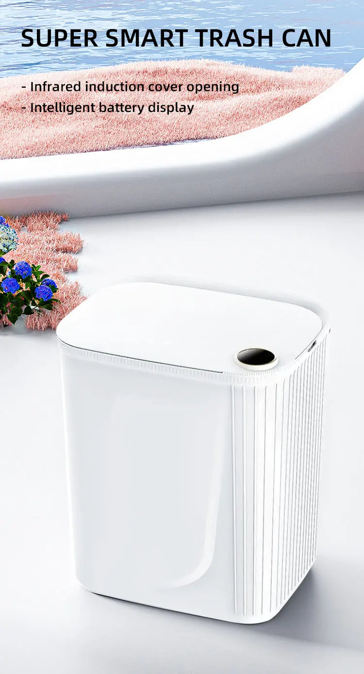 20L Smart Sensor Trash Can With Display Type-C Recharging Automatic Wastebin For Bathroom Kitchen Toilet Wastebasket Smart home