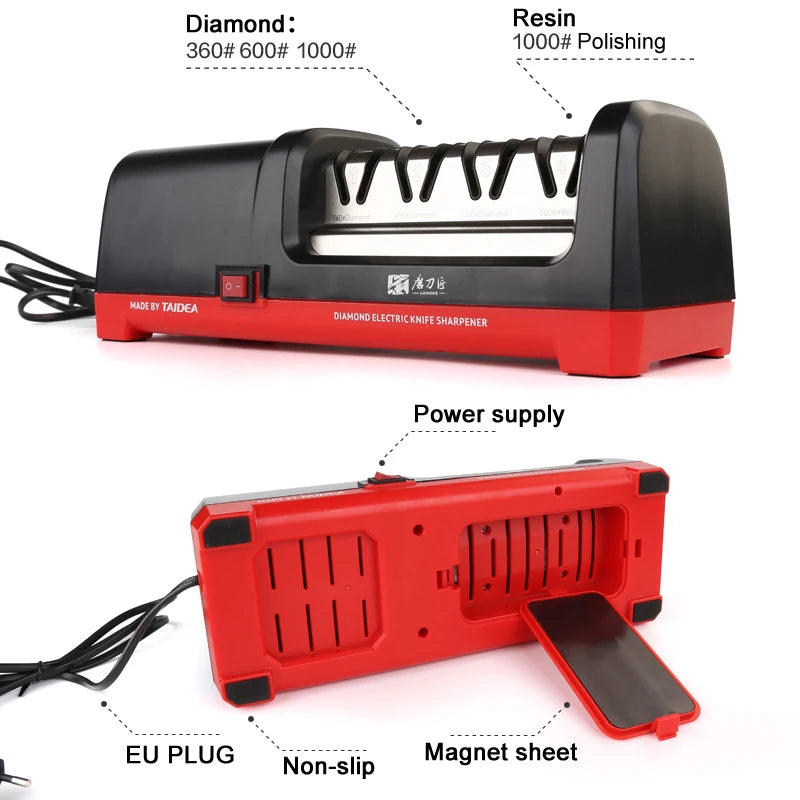 TAIDEA Electric Diamond Knife Sharpener New Upgrade Sharpening System Have Polishing Grit 360/600/1000# Professional Sharpeners
