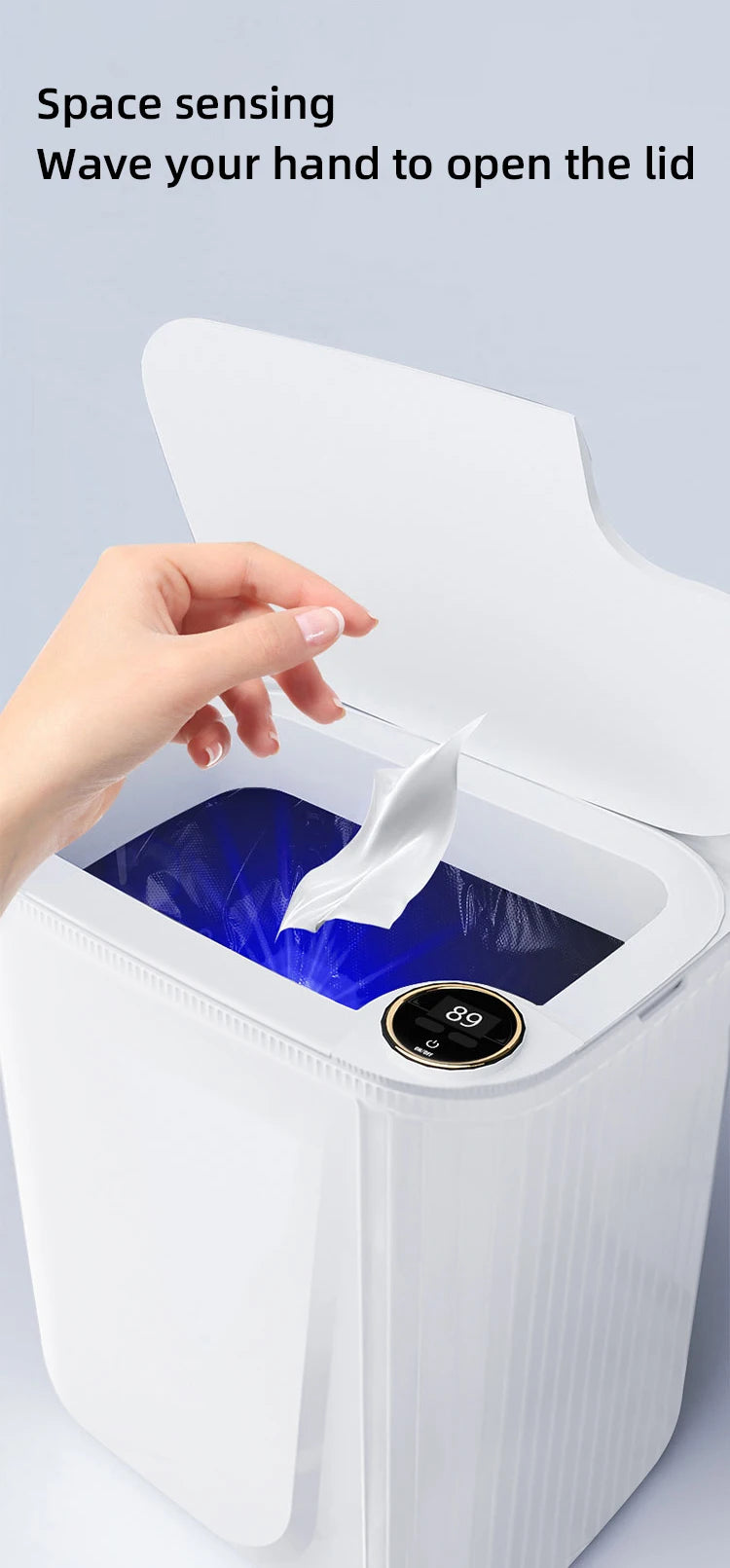 20L Smart Sensor Trash Can With Display Type-C Recharging Automatic Wastebin For Bathroom Kitchen Toilet Wastebasket Smart home